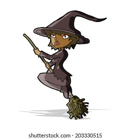cartoon witch riding broomstick