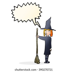 cartoon witch with speech bubble