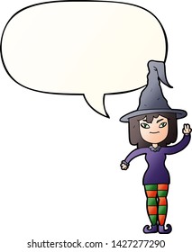 cartoon witch with speech bubble in smooth gradient style