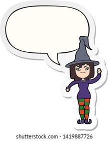 cartoon witch with speech bubble sticker