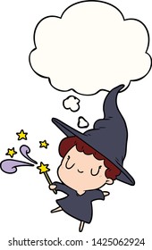 bruja de dibujos animados con burbuja de pensamientos