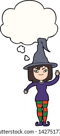 Cartoon-Hexe mit Denkblase