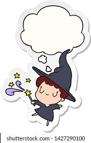 cartoon witch with thought bubble as a printed sticker