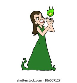 cartoon witch woman casting spell