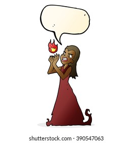cartoon witch woman casting spell with speech bubble