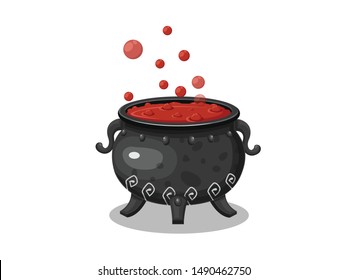 Cartoon witches cauldron. Concept cartoon witches cauldron for halloween of magic, witchcraft, boiling potions. Vector clipart illustration isolated on white background