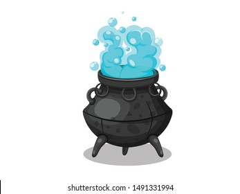 Cartoon witches cauldron. Concept cartoon witches cauldron for halloween of magic, witchcraft, boiling potions. Vector clipart illustration isolated on white background