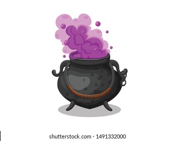 Cartoon witches cauldron. Concept cartoon witches cauldron for halloween of magic, witchcraft, boiling potions. Vector clipart illustration isolated on white background