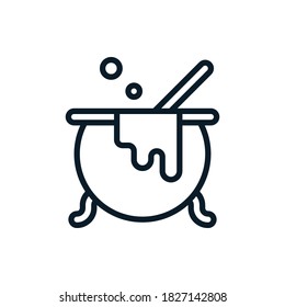 Cartoon witches cauldron outline icons. Vector illustration. Editable stroke. Isolated icon suitable for web, infographics, interface and apps.