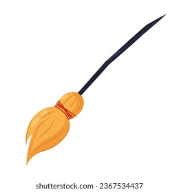 Cartoon witch's broom on a white background. Broom vector illustration in flat style.