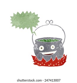 cartoon witch's cauldron with speech bubble