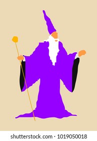 Cartoon wizard beard hold the cane spells cast
