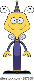 A cartoon wizard bee smiling.