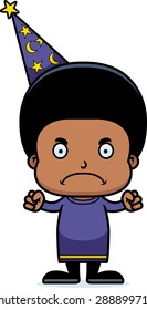 A cartoon wizard boy looking angry.
