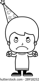 A cartoon wizard boy looking angry.