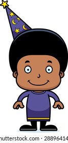 A cartoon wizard boy smiling.