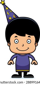 A cartoon wizard boy smiling.
