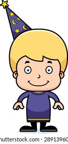 A cartoon wizard boy smiling.