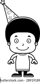 A cartoon wizard boy smiling.