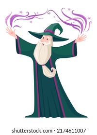 Cartoon wizard character isolated on white background.