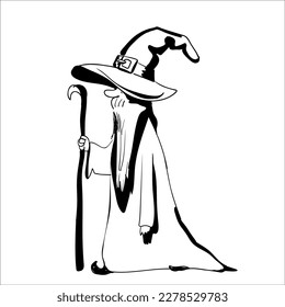 Cartoon wizard character. Old witch man in wizards robe. Vector illustration.