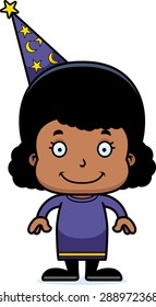 A cartoon wizard girl smiling.