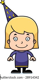A cartoon wizard girl smiling.
