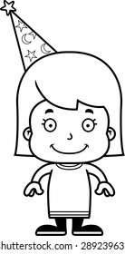 A cartoon wizard girl smiling.