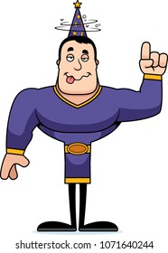A cartoon wizard looking drunk.