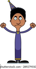 A cartoon wizard man looking angry.
