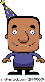 A cartoon wizard man smiling.