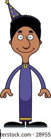 A cartoon wizard man smiling.