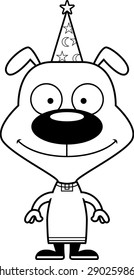 A cartoon wizard puppy smiling.