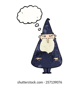 cartoon wizard with thought bubble