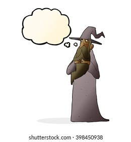 cartoon wizard with thought bubble