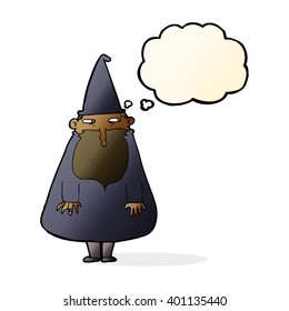 cartoon wizard with thought bubble