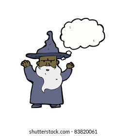 cartoon wizard with thought cloud