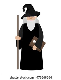 Cartoon wizard vector illustration. Magic old man enchanter or magician isolated on white background