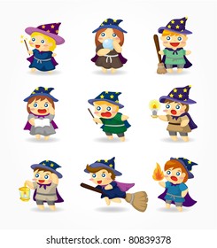 cartoon Wizard and Witch icon set