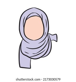 Cartoon woan wearing hijab. Beauty Hijab line brand logo design. Hijab woman muslim isolated on white background.