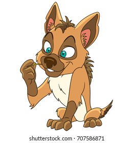 Cartoon wolf animal (jackal, coyote or hyena), isolated on white background. Colorful book page design for kids and children.