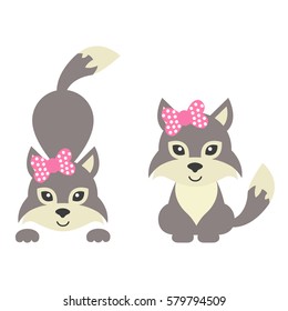 cartoon wolf with bow set