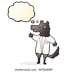 cartoon wolf businessman with thought bubble
