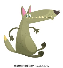 Cartoon wolf character. Vector illustration isolated on white. Icon design