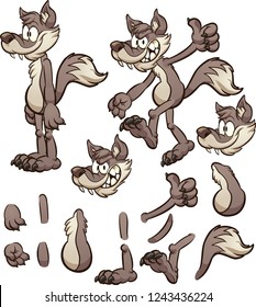 Cartoon wolf coyote character and different body pats  Vector clip art illustration and simple gradients  Some elements separate layers 