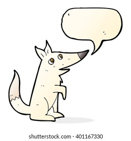 cartoon wolf cub with speech bubble