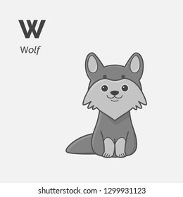 Cartoon wolf, cute character for children. Vector illustration in cartoon style.