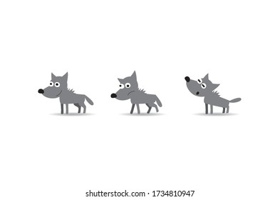 Lobo de caricatura, diferentes posiciones: neutral, positivo, negativo.