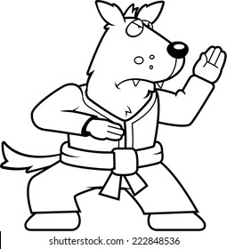 A cartoon wolf doing karate in a gi.