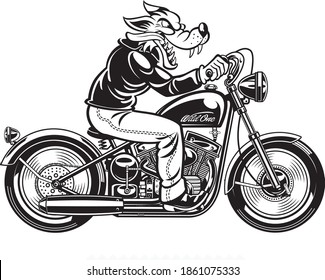 Cartoon Wolf Driving Vintage Motorcycle Stock Vector (Royalty Free ...